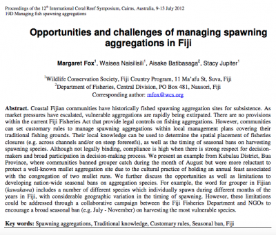 Opportunities and challenges of managing spawning aggregations in Fiji